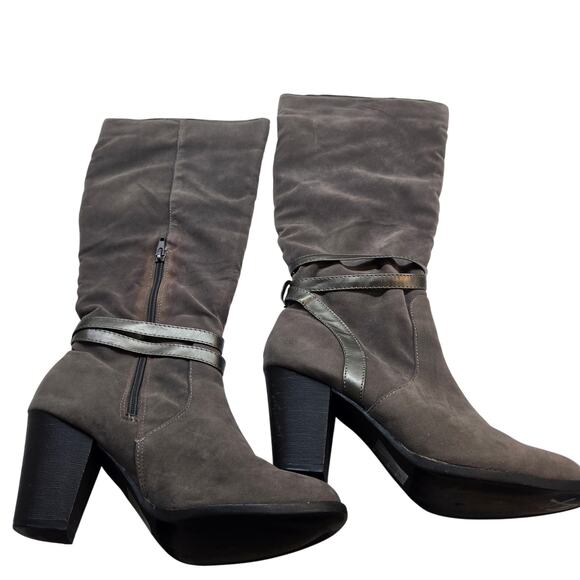 Spirit Moda Women's Boots 8 Gray 3 Inch Block High Heel Zipper Tall Shoe Booties - Picture 1 of 10